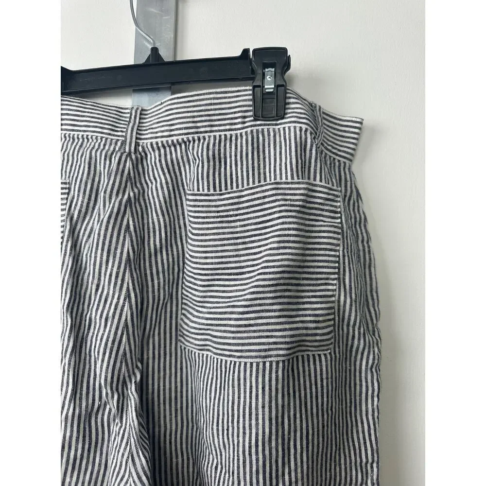 Alex Crane 100% Linen Blue White Striped Straight Leg Pants Men Sz 34 Luxury C1